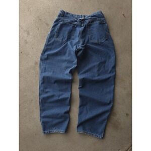 Vintage 90s Y2K Lee Riveted Denim Blue Jeans Wide Leg Made In USA 35 x 30